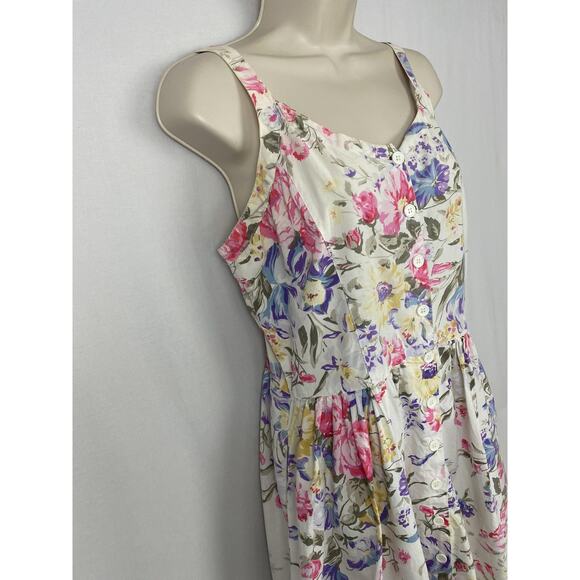 Vintage Starina Dress Womens Medium Floral Button Front Sundress Pockets 90s - Picture 3 of 14